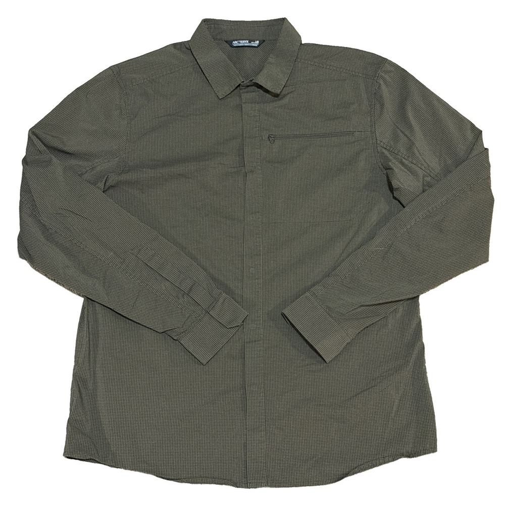 Arcteryx Kaslo Shirt Micro Check Snap Long Sleeve Poly Cotton Mens Large